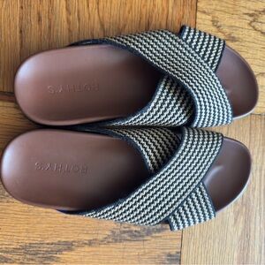 Rothy's Black and Tan Slide Sandals